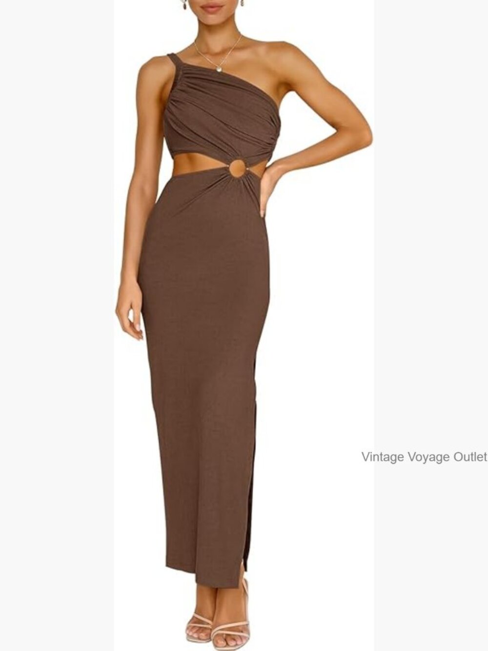 Women's One Shoulder Bodycon Ruched Maxi Dress with Cutout for Party Night Out